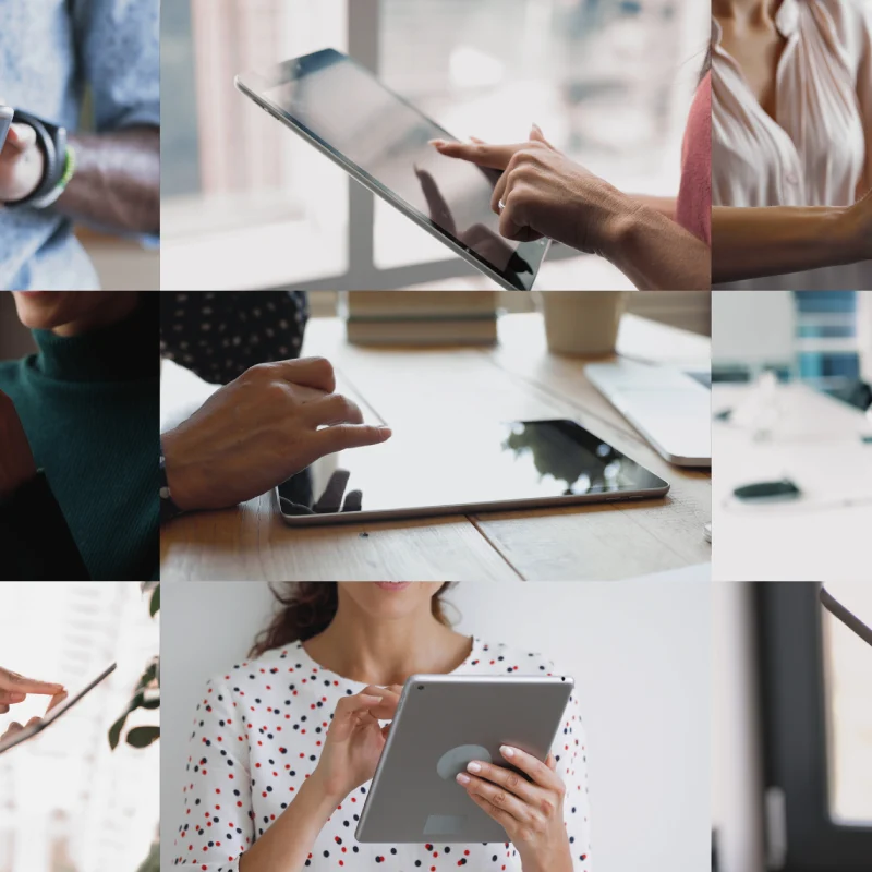 Collage of people using tablet devices