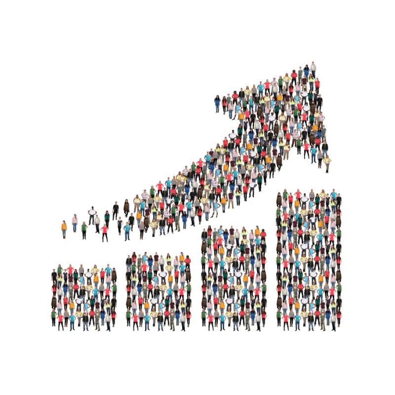 People forming upward growth bar chart